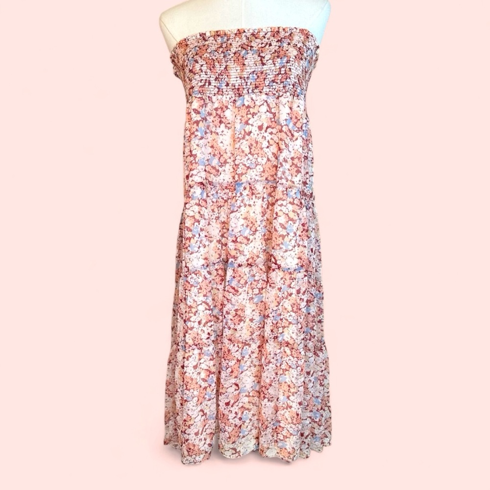 Lauren Ralph Lauren strapless floral ruched‎ midi dress NWT size 14